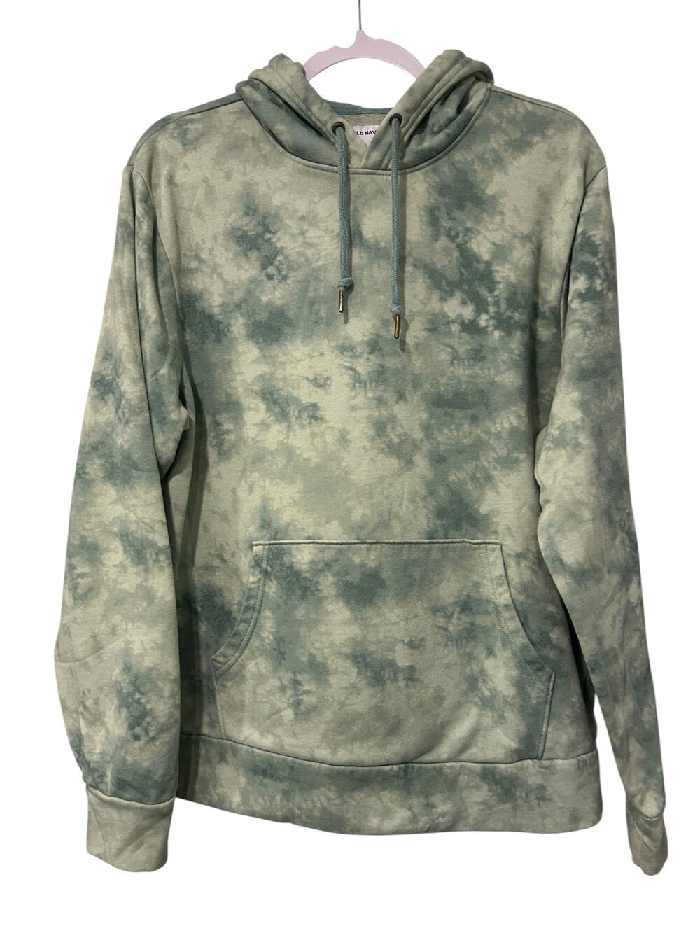 Green Tie Dye Fleece Hoodie Pullover Cottagecore Boho Old Navy Size L